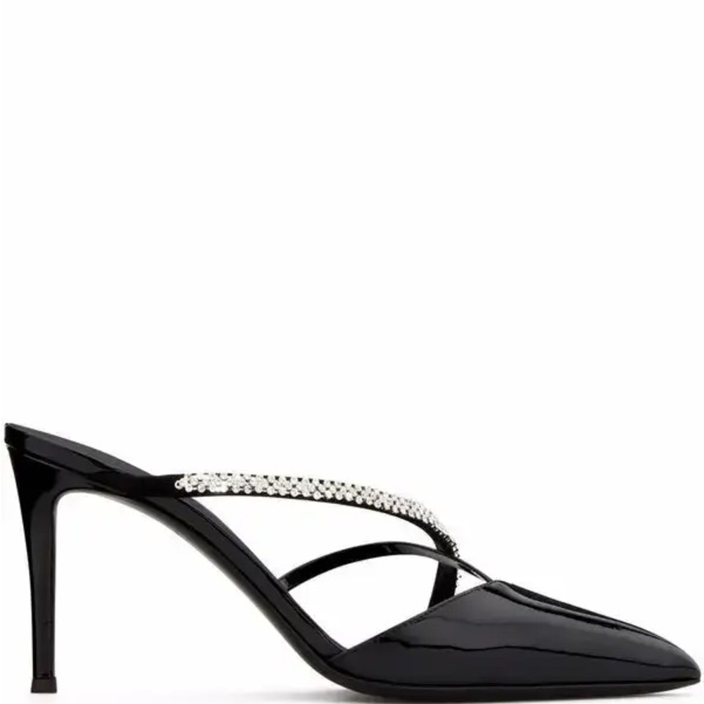 Elegant Giuseppe Zanotti Shiny Black Heels with Rhinestone Straps - Picture 10 of 12